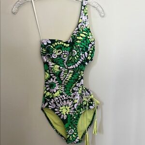 Aerie Full Coverage Side Cutout One Shoulder One Piece Swimsuit | XS